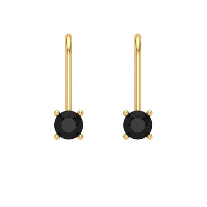 0.5 ctw Onyx Drop Dangle Earrings | 4.0mm Round Cut White Gold Lever Back | July Birthstone
