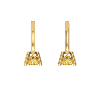 0.5 ctw Yellow Zirconia Drop Dangle Earrings | 4.0mm Round Cut White Gold Lever Back | April Birthstone