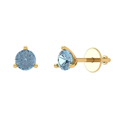 1 ctw Blue Zirconia Studs Earrings | 5mm Round Cut White Gold Screw back | April Birthstone