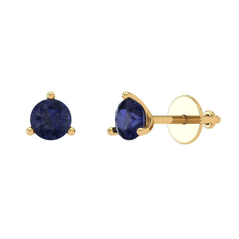 1 ctw Blue Sapphire Studs Earrings | 5mm Round Cut White Gold Screw back | September Birthstone