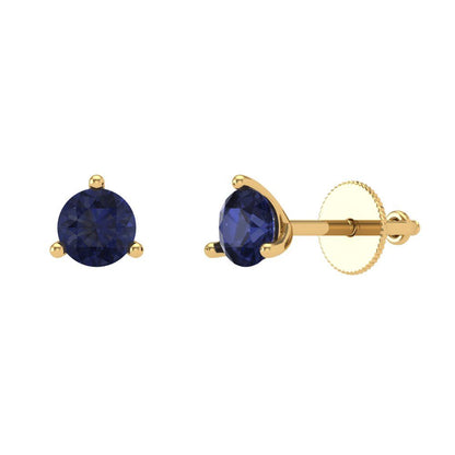 1 ctw Blue Sapphire Studs Earrings | 5mm Round Cut White Gold Screw back | September Birthstone