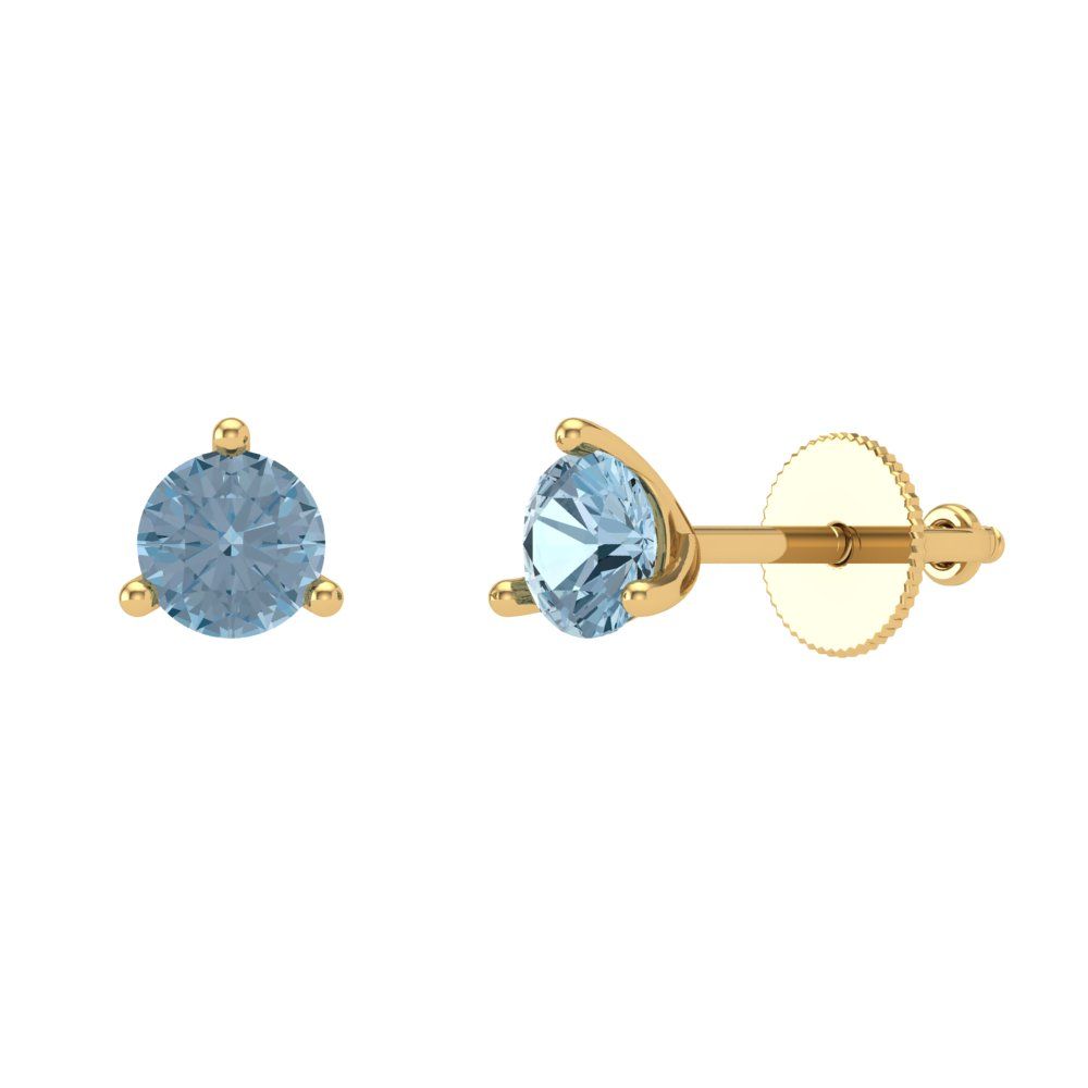 1 ctw Aquamarine Studs Earrings | 5mm Round Cut White Gold Screw back | March Birthstone