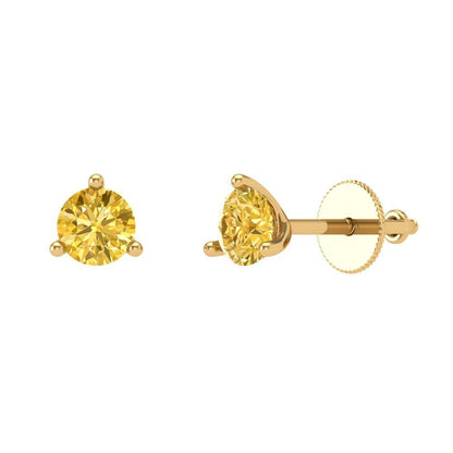 1 ctw Citrine Studs Earrings | 5mm Round Cut White Gold Screw back | November Birthstone