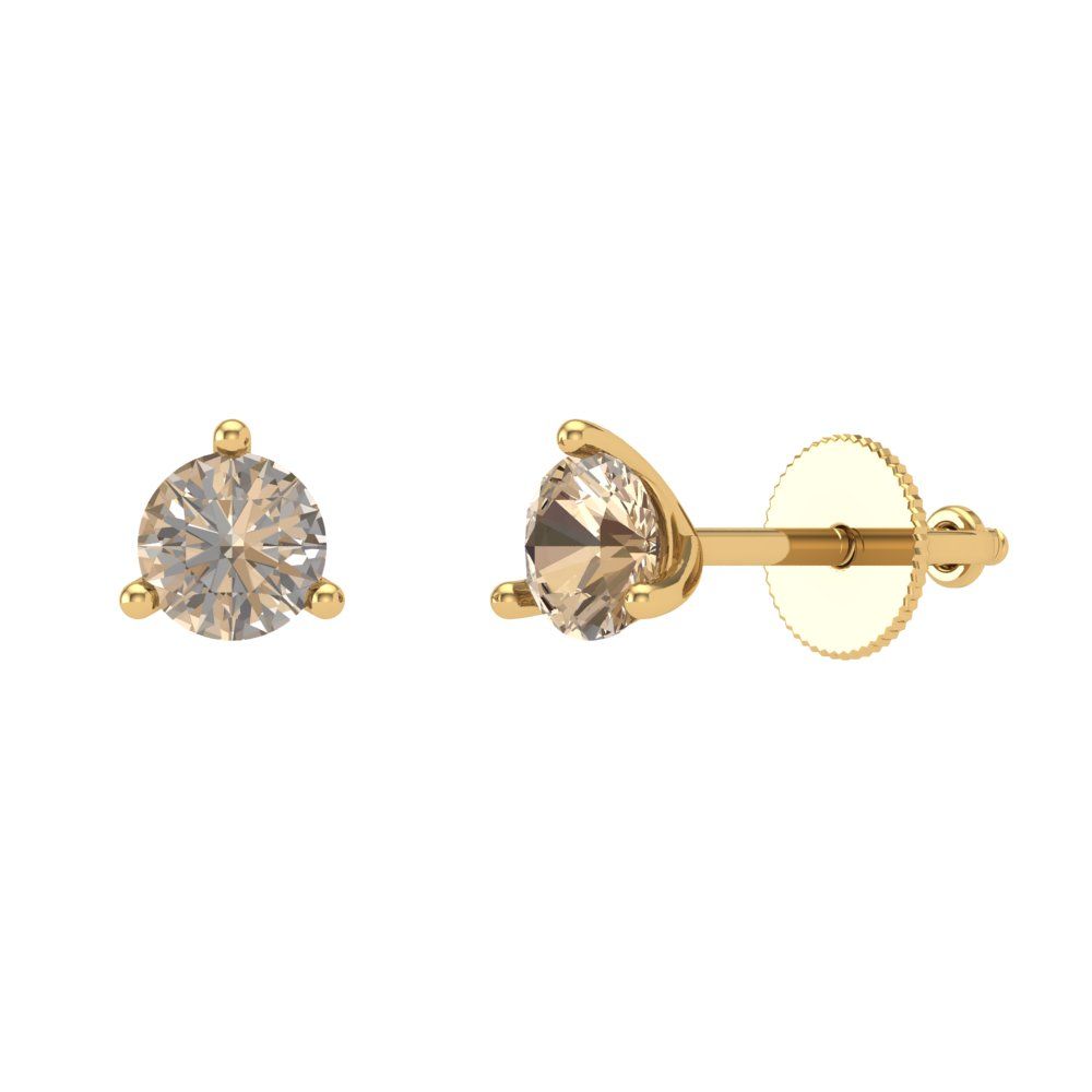 1 ctw Yellow Moissanite Studs Earrings | 5mm Round Cut White Gold Screw back | April Birthstone