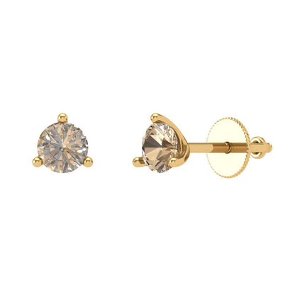 1 ctw Yellow Moissanite Studs Earrings | 5mm Round Cut White Gold Screw back | April Birthstone