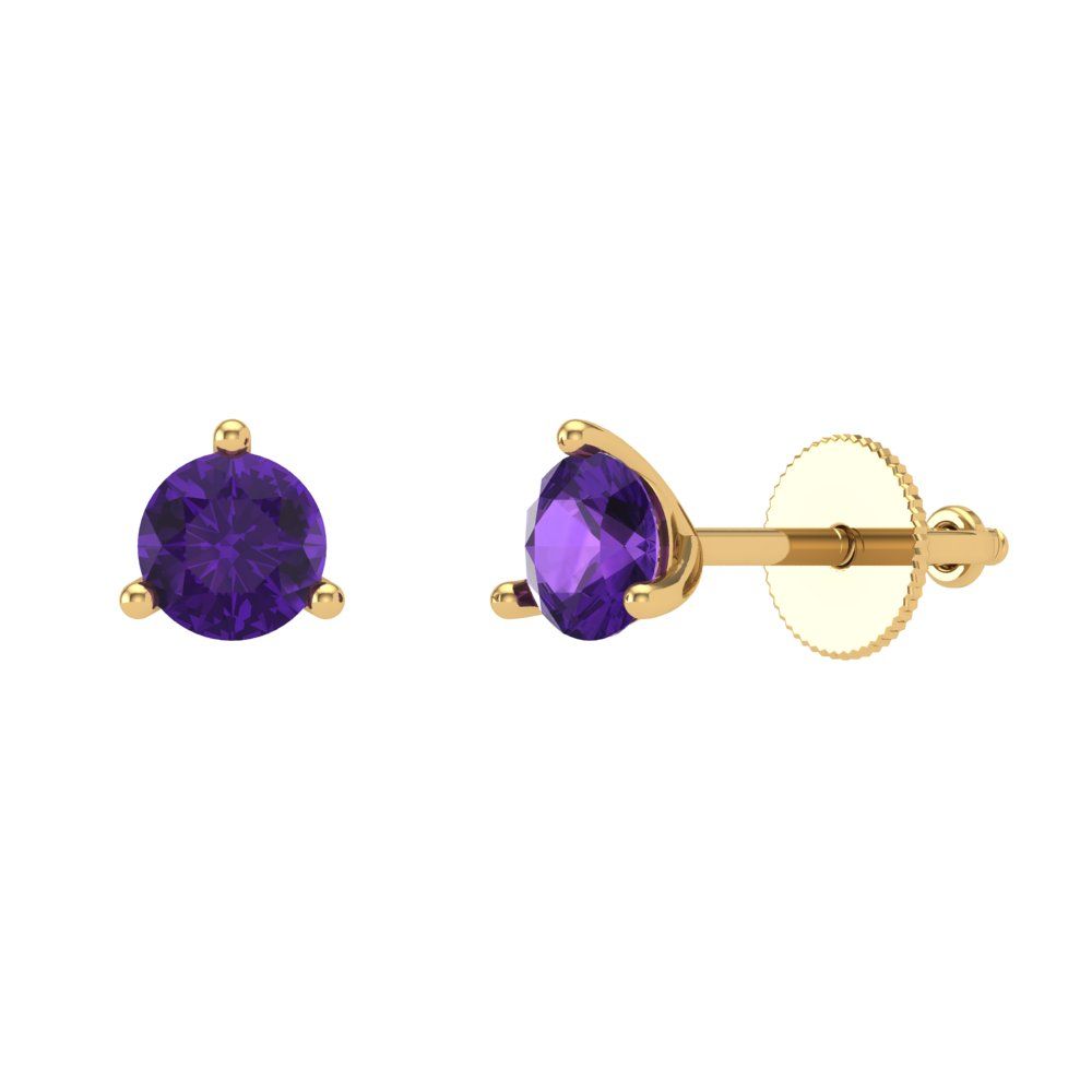 1 ctw Amethyst Studs Earrings | 5mm Round Cut White Gold Screw back | February Birthstone