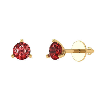 1 ctw Garnet Studs Earrings | 5mm Round Cut White Gold Screw back | January Birthstone