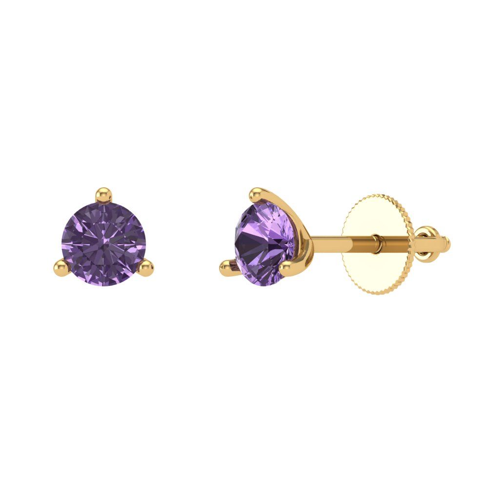 1 ctw Alexandrite Studs Earrings | 5mm Round Cut White Gold Screw back | June Birthstone