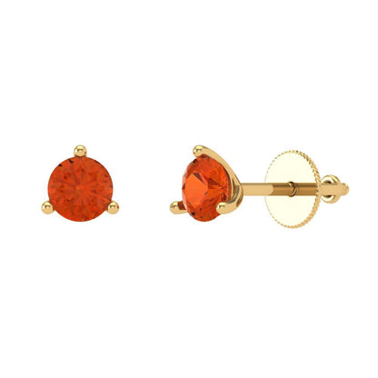 1 ctw Red Zirconia Studs Earrings | 5mm Round Cut White Gold Screw back | April Birthstone