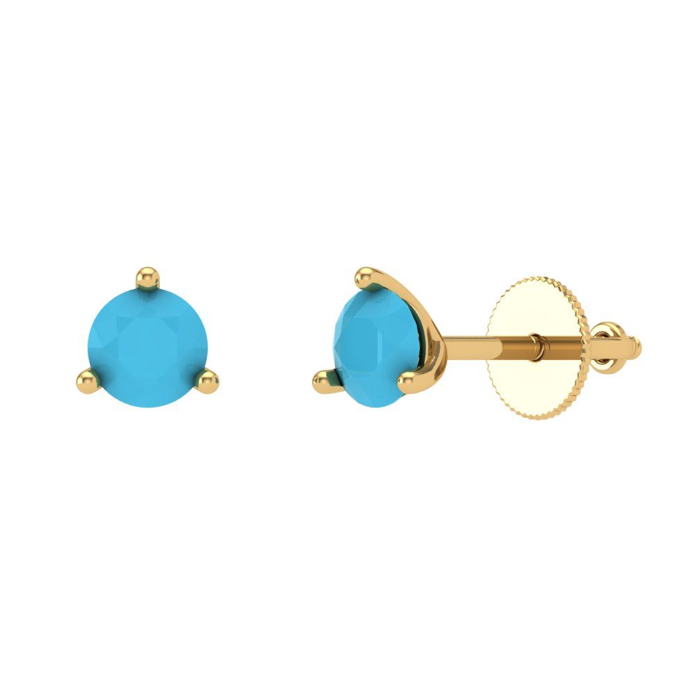 1 ctw Turquoise Studs Earrings | 5mm Round Cut White Gold Screw back | December Birthstone