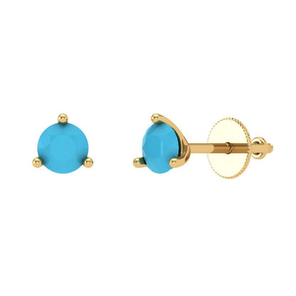 1 ctw Turquoise Studs Earrings | 5mm Round Cut White Gold Screw back | December Birthstone