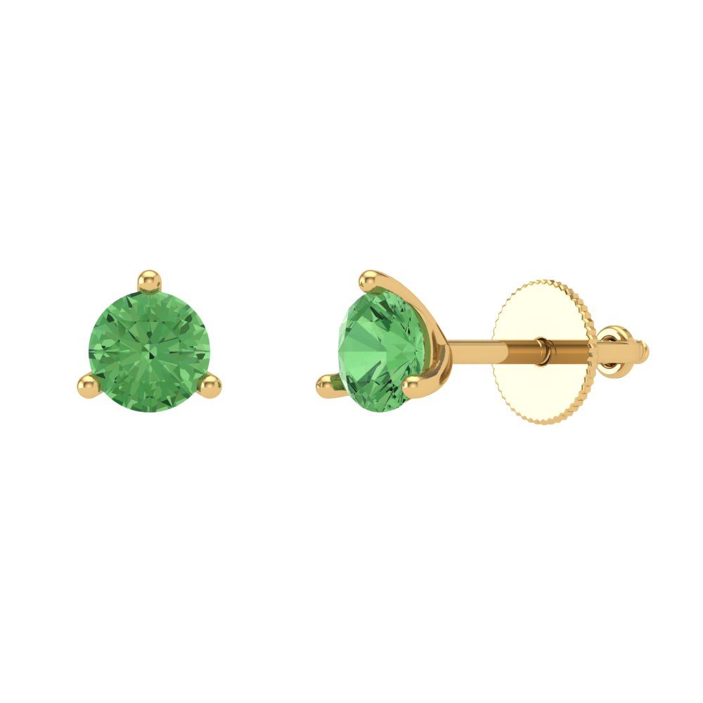 1 ctw Green Zirconia Studs Earrings | 5mm Round Cut White Gold Screw back | April Birthstone