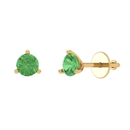 1 ctw Green Zirconia Studs Earrings | 5mm Round Cut White Gold Screw back | April Birthstone