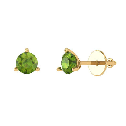 1 ctw Peridot Studs Earrings | 5mm Round Cut White Gold Screw back | August Birthstone