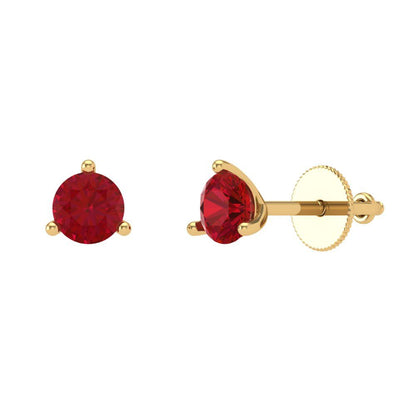 1 ctw Ruby Studs Earrings | 5mm Round Cut White Gold Screw back | July Birthstone