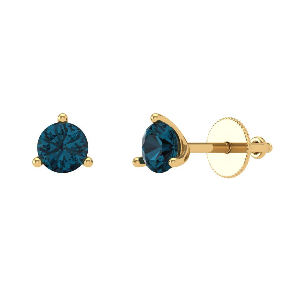 1 ctw London Blue Topaz Studs Earrings | 5mm Round Cut White Gold Screw back | December Birthstone