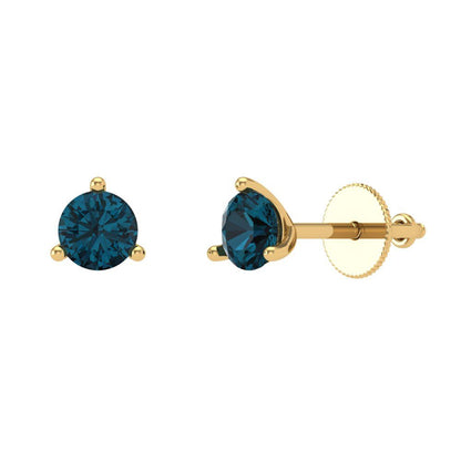 1 ctw London Blue Topaz Studs Earrings | 5mm Round Cut White Gold Screw back | December Birthstone