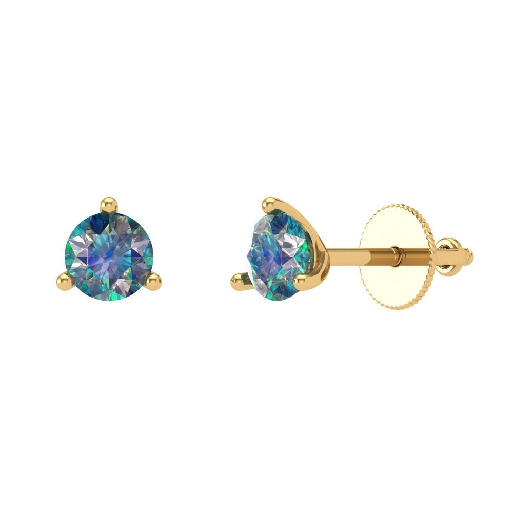 1 ctw Blue Moissanite Studs Earrings | 5mm Round Cut White Gold Screw back | April Birthstone