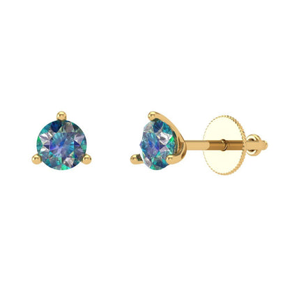 1 ctw Blue Moissanite Studs Earrings | 5mm Round Cut White Gold Screw back | April Birthstone