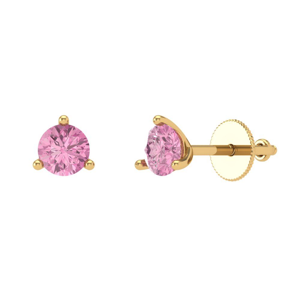 1 ctw Pink Zirconia Studs Earrings | 5mm Round Cut White Gold Screw back | April Birthstone