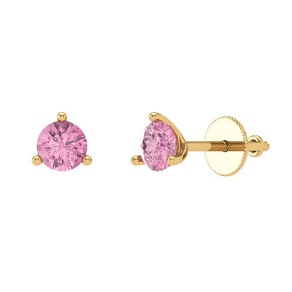 1 ctw Pink Zirconia Studs Earrings | 5mm Round Cut White Gold Screw back | April Birthstone