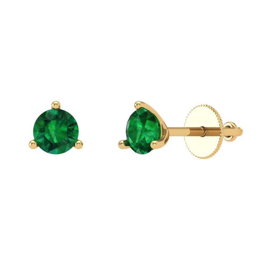1 ctw Emerald Studs Earrings | 5mm Round Cut White Gold Screw back | May Birthstone