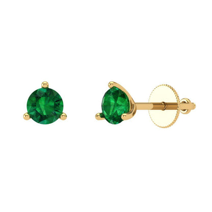 1 ctw Emerald Studs Earrings | 5mm Round Cut White Gold Screw back | May Birthstone