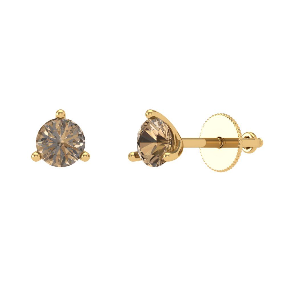 1 ctw Champagne Studs Earrings | 5mm Round Cut White Gold Screw back | April Birthstone