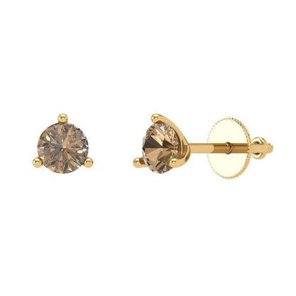 1 ctw Champagne Studs Earrings | 5mm Round Cut White Gold Screw back | April Birthstone