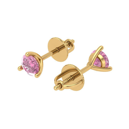 1 ctw Pink Zirconia Studs Earrings | 5mm Round Cut White Gold Screw back | April Birthstone