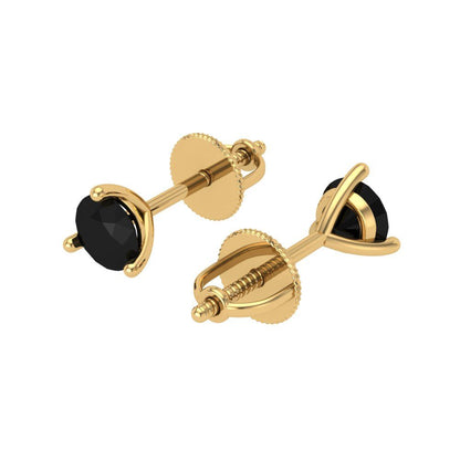 1 ctw Onyx Studs Earrings | 5mm Round Cut White Gold Screw back | July Birthstone