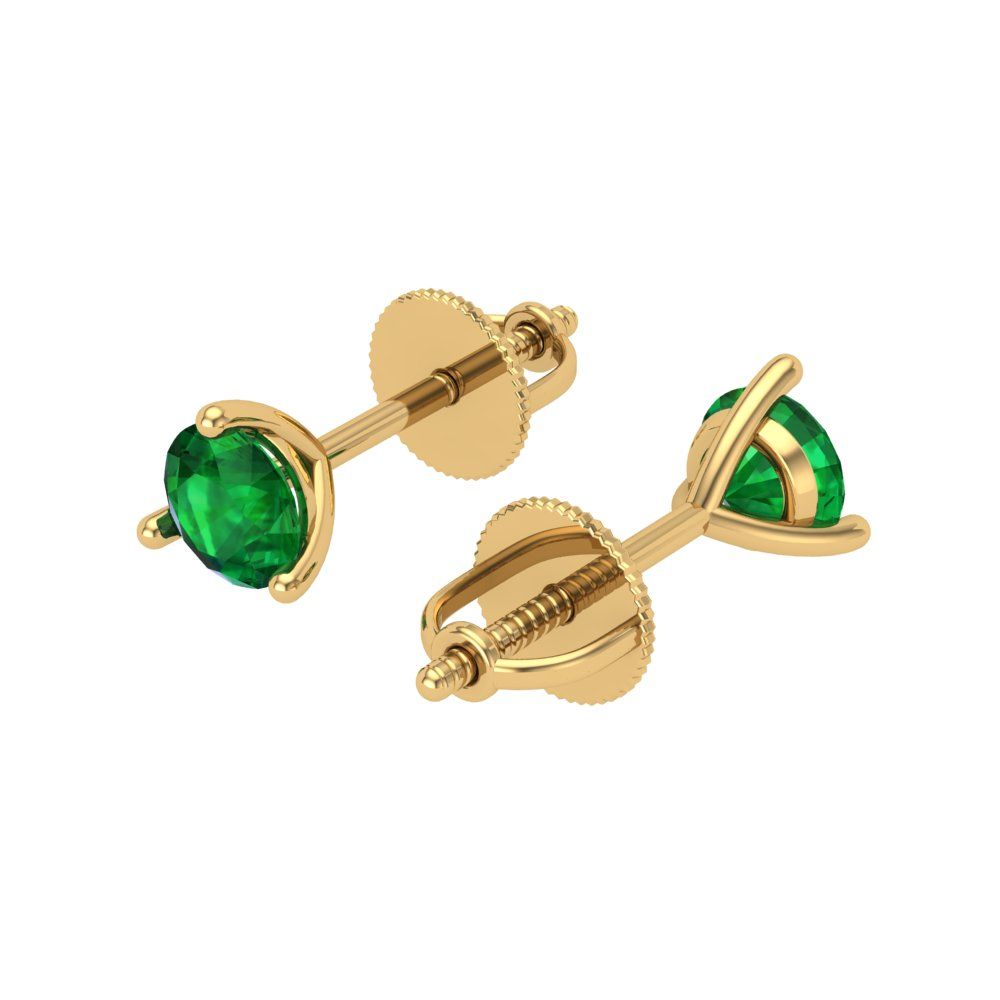 1 ctw Emerald Studs Earrings | 5mm Round Cut White Gold Screw back | May Birthstone