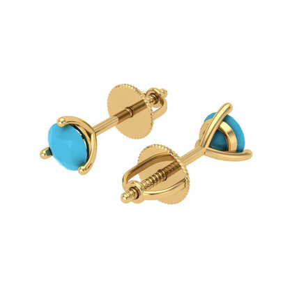 1 ctw Turquoise Studs Earrings | 5mm Round Cut White Gold Screw back | December Birthstone