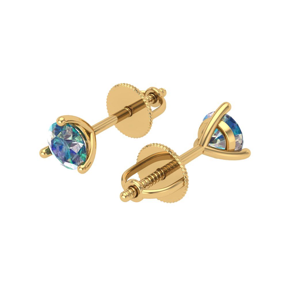 1 ctw Blue Moissanite Studs Earrings | 5mm Round Cut White Gold Screw back | April Birthstone