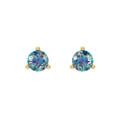 1 ctw Blue Moissanite Studs Earrings | 5mm Round Cut White Gold Screw back | April Birthstone