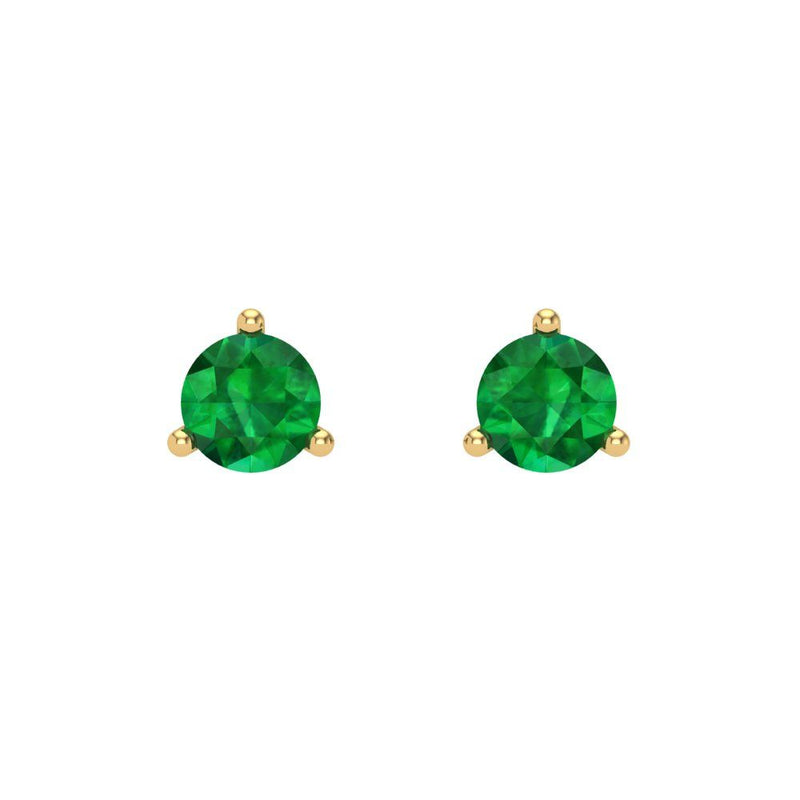 1 ct Brilliant Round Cut Solitaire Studs Simulated Emerald Stone Yellow Gold Earrings Screw back