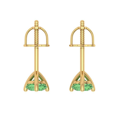 1 ctw Green Zirconia Studs Earrings | 5mm Round Cut White Gold Screw back | April Birthstone
