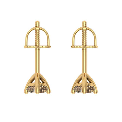 1 ctw Champagne Studs Earrings | 5mm Round Cut White Gold Screw back | April Birthstone