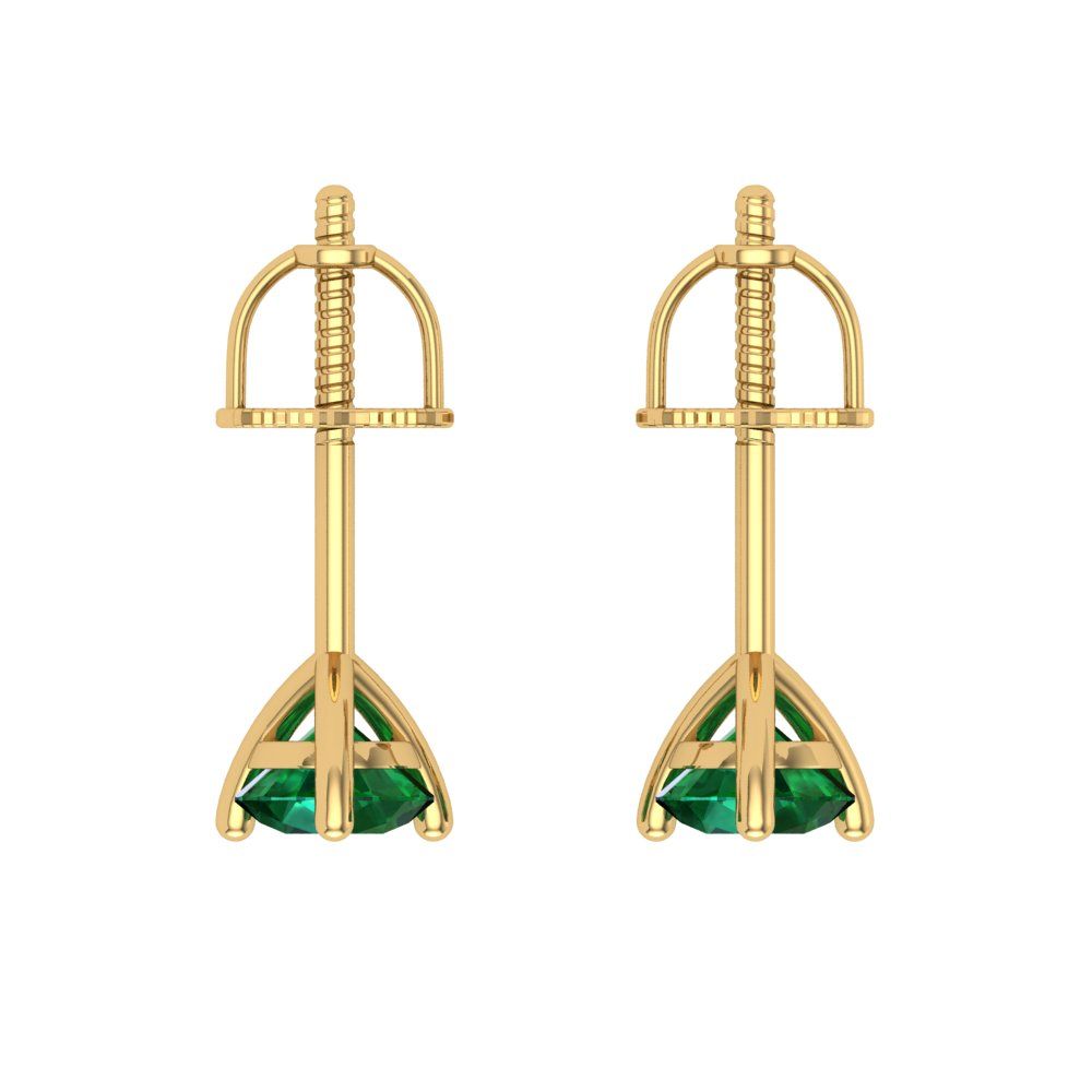 1 ctw Emerald Studs Earrings | 5mm Round Cut White Gold Screw back | May Birthstone
