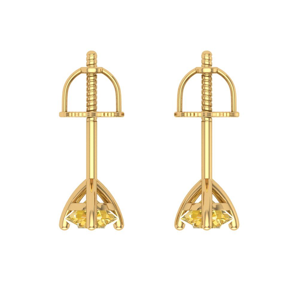 1 ctw Yellow Zirconia Studs Earrings | 5mm Round Cut White Gold Screw back | April Birthstone