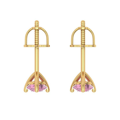 1 ctw Pink Zirconia Studs Earrings | 5mm Round Cut White Gold Screw back | April Birthstone