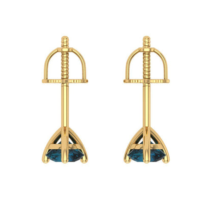 1 ctw London Blue Topaz Studs Earrings | 5mm Round Cut White Gold Screw back | December Birthstone