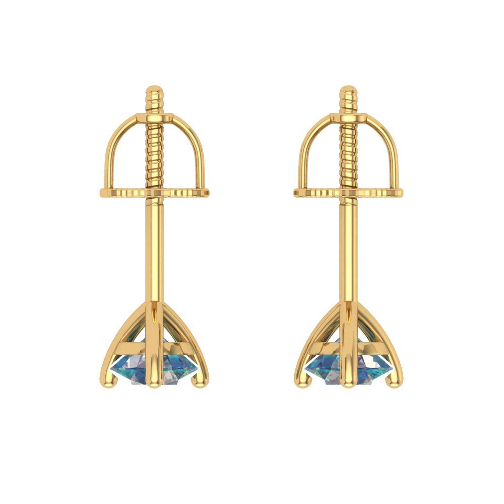 1 ctw Blue Moissanite Studs Earrings | 5mm Round Cut White Gold Screw back | April Birthstone