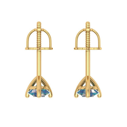 1 ctw Blue Moissanite Studs Earrings | 5mm Round Cut White Gold Screw back | April Birthstone
