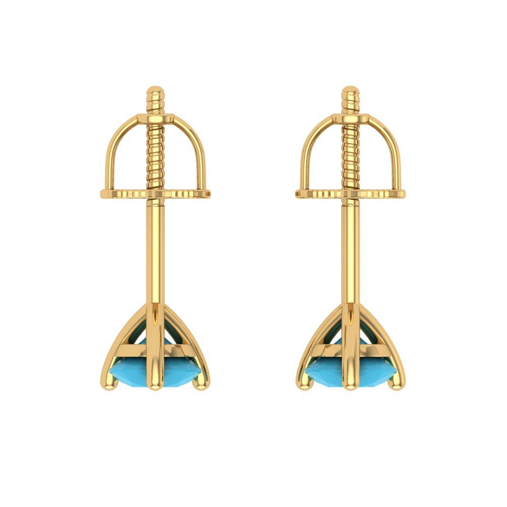 1 ctw Turquoise Studs Earrings | 5mm Round Cut White Gold Screw back | December Birthstone