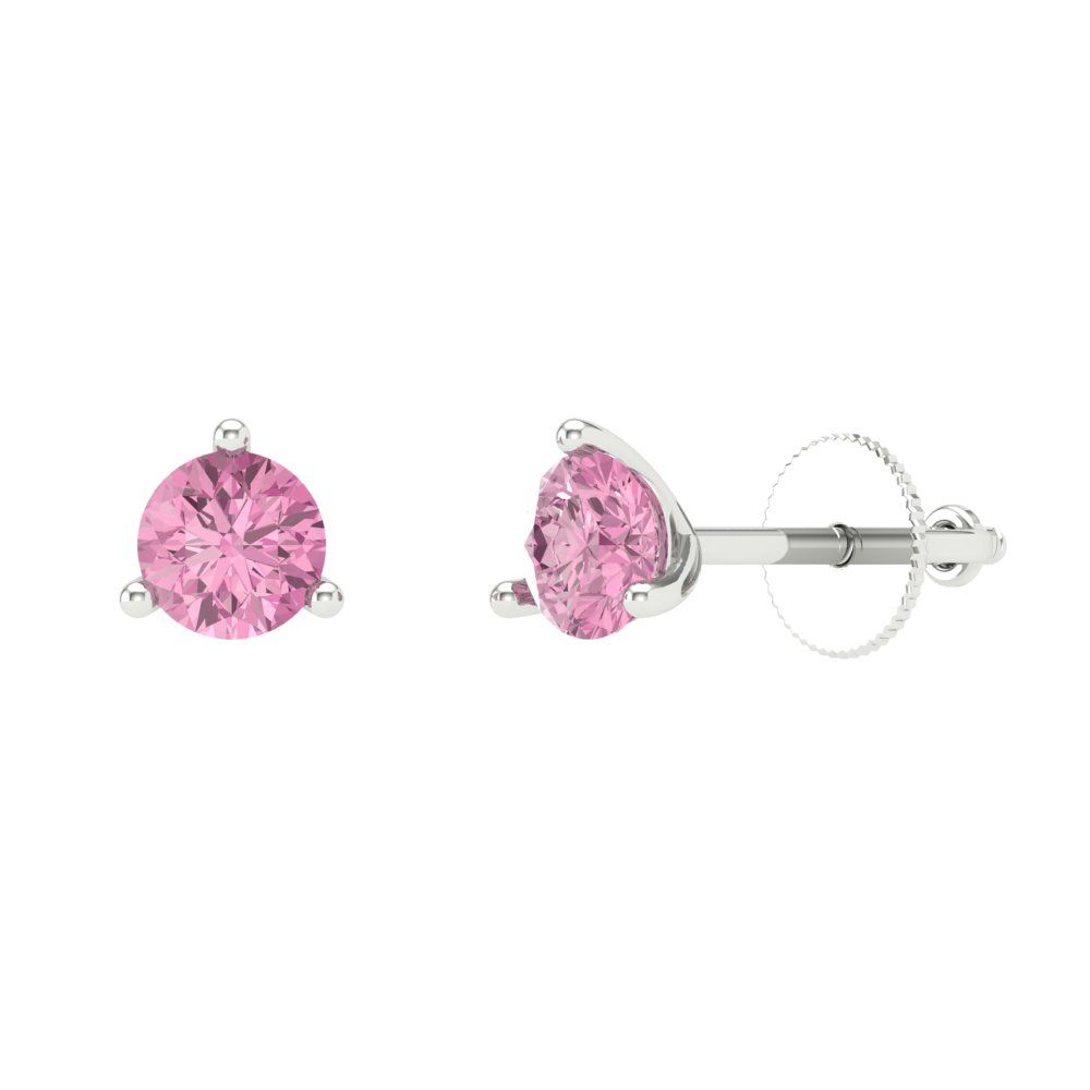 0.5 ctw Pink Zirconia Studs Earrings | 4.0mm Round Cut White Gold Screw back | April Birthstone