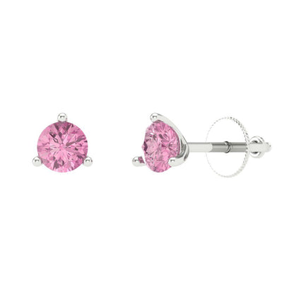 0.5 ctw Pink Zirconia Studs Earrings | 4.0mm Round Cut White Gold Screw back | April Birthstone