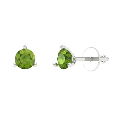 0.5 ctw Peridot Studs Earrings | 4.0mm Round Cut White Gold Screw back | August Birthstone