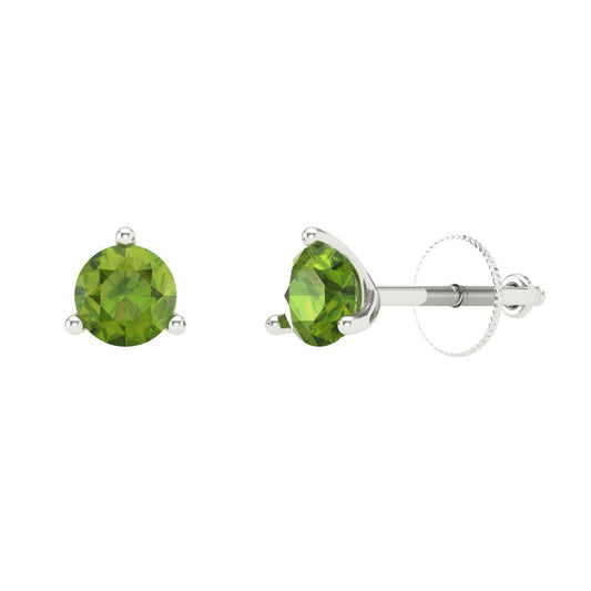 0.5 ctw Peridot Studs Earrings | 4.0mm Round Cut White Gold Screw back | August Birthstone