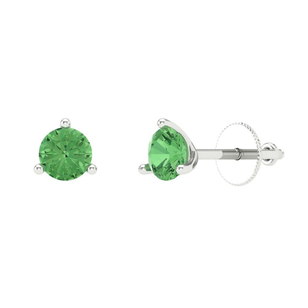 0.5 ctw Green Zirconia Studs Earrings | 4.0mm Round Cut White Gold Screw back | April Birthstone